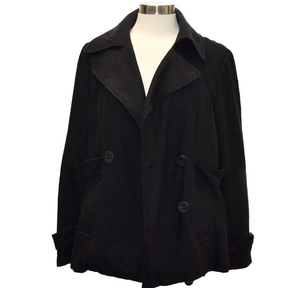 Runway Black Wool-blend Military Pea Coat - Picture 2 of 7